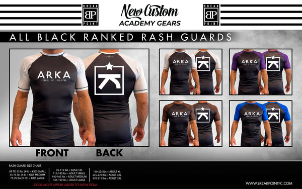 Arka School of Jiu-Jitsu All Black Ranked Short Sleeve Rash Guards #10 ...