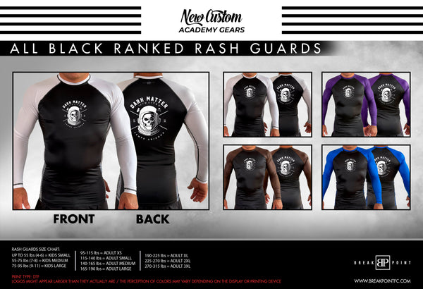 Dark Matter Jiu-Jitsu All Black Ranked Long Sleeve Rash Guards #1431 A ...