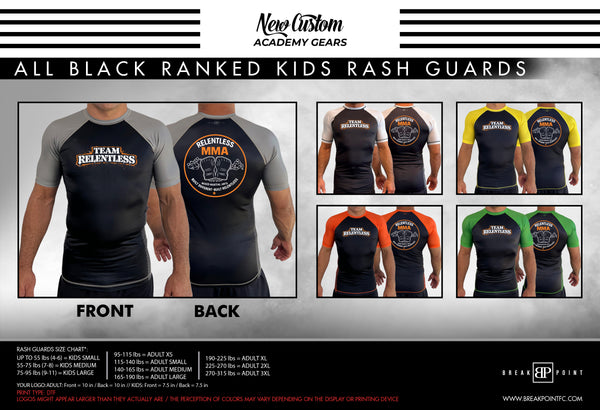 Relentless MMA All Black Ranked Short Sleeve Rash Guards #1762 A ...