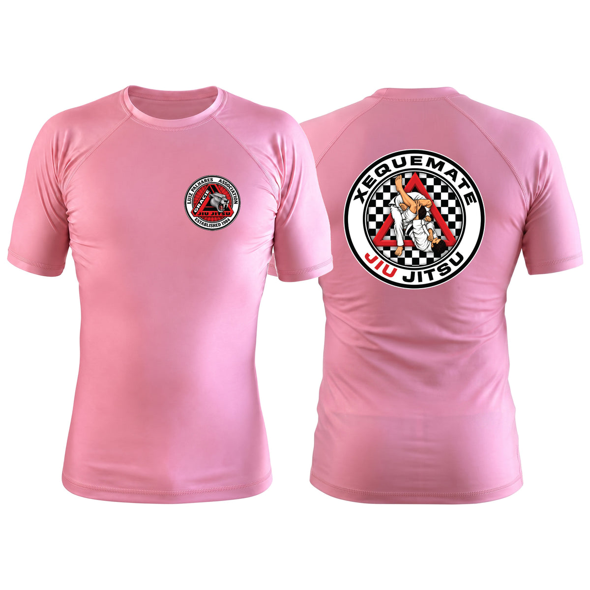 Xeque Mate Jiu Jitsu Pink Custom Rash Guards Short Sleeve #8236 F
