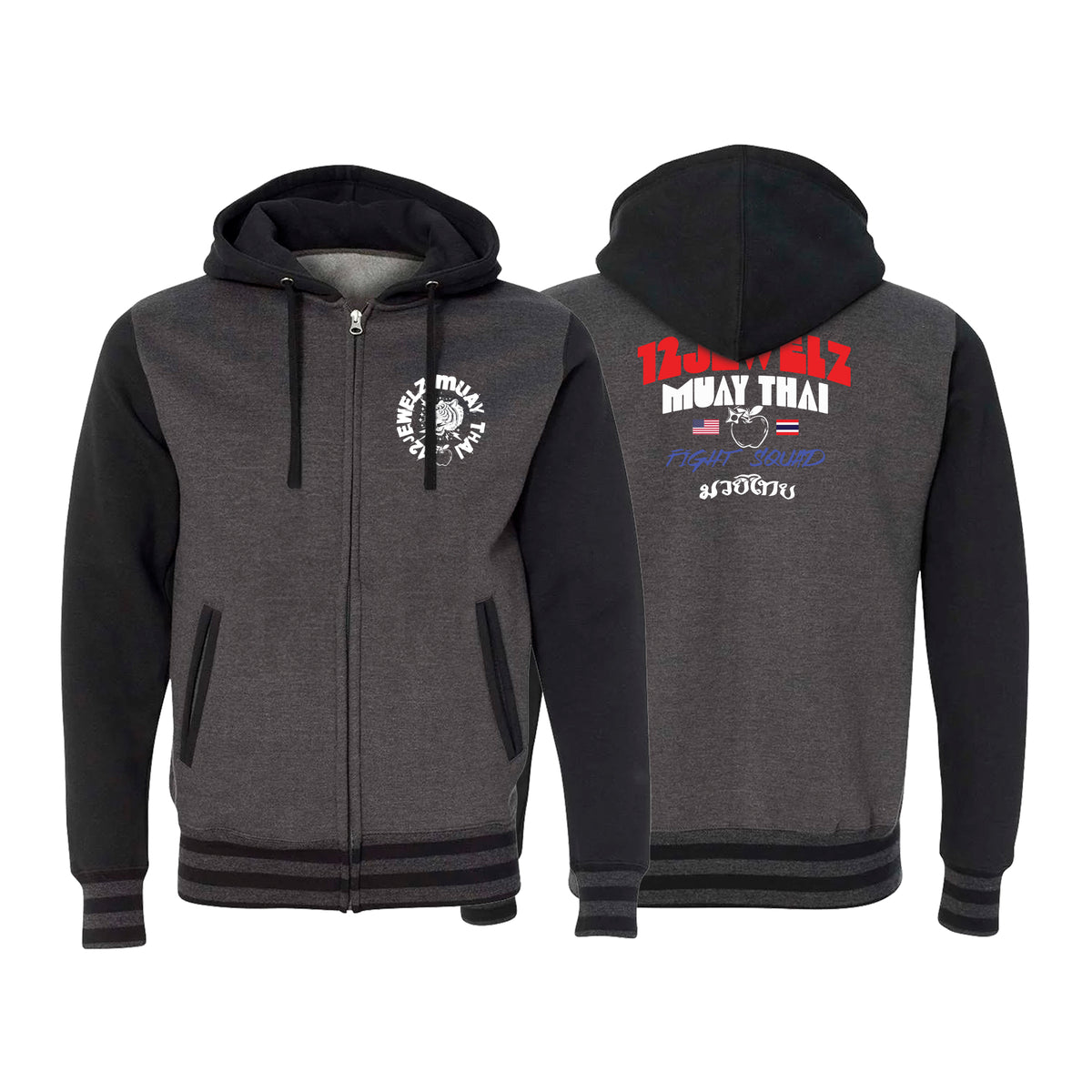 12 Jewelz Muay Thai Varsity Zip-Up Hoodies #8225 B