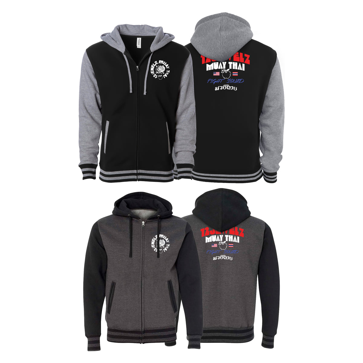 12 Jewelz Muay Thai Varsity Zip-Up Hoodies #8225 B