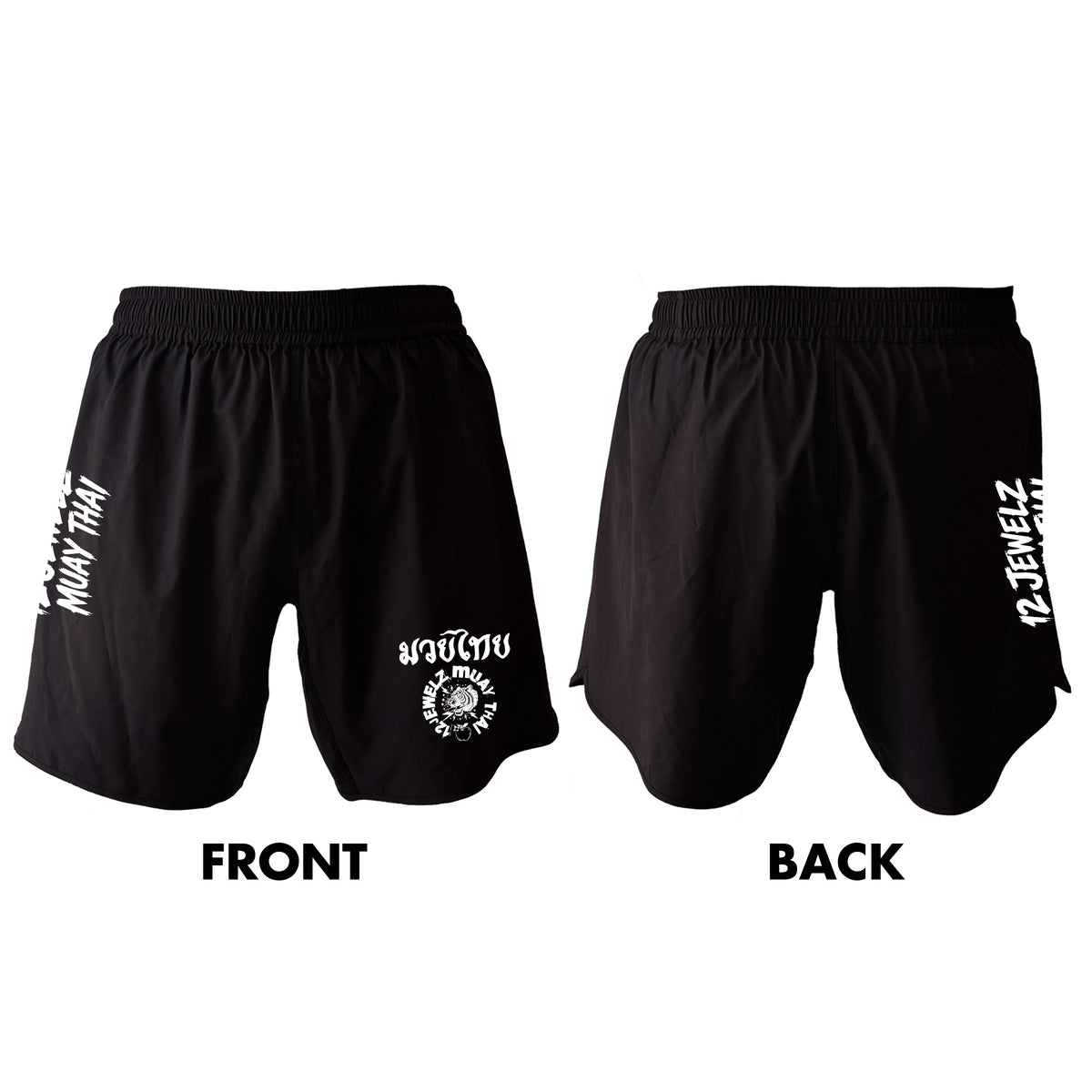 12 Jewelz Muay Thai All Black Custom Shorts 2.0 #8225 E