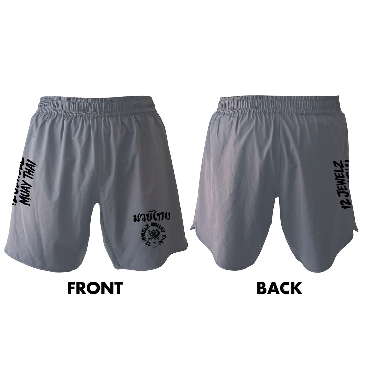 12 Jewelz Muay Thai Grey Custom Shorts 2.0 #8225 E