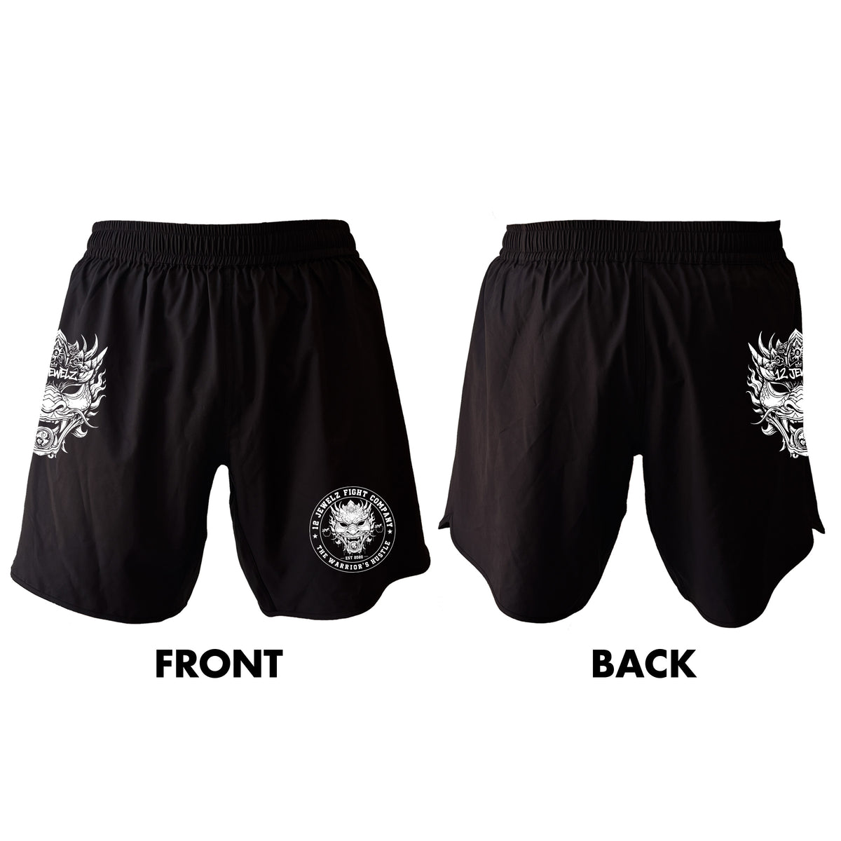 12 Jewelz Muay Thai All Black Shorts 2.0 #8225 H