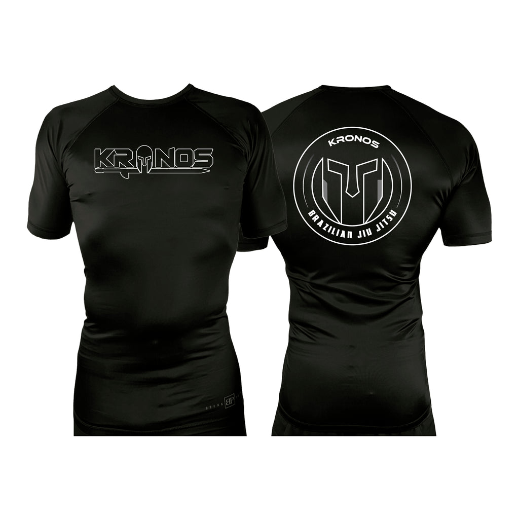 Kronos All Black Custom Rash Guards Short Sleeve #8002