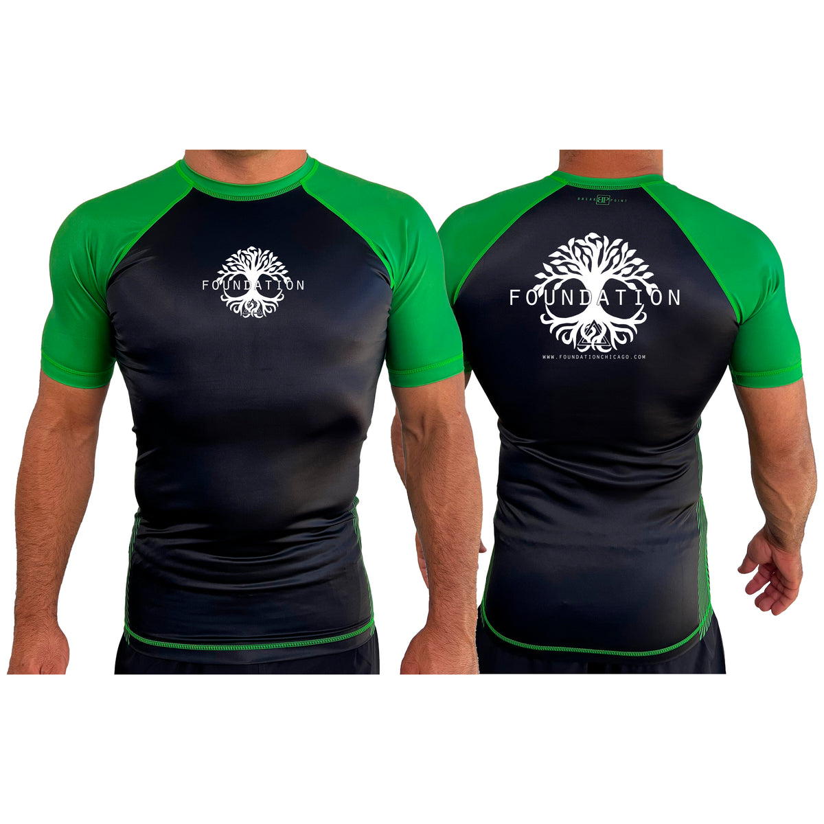 Foundation Chicago All Black Ranked Short Sleeve Rash Guards  #8005