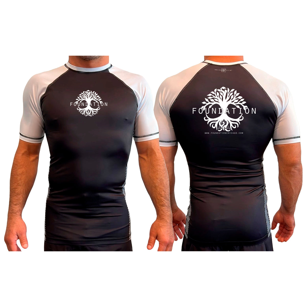 Foundation Chicago All Black Ranked Short Sleeve Rash Guards  #8005