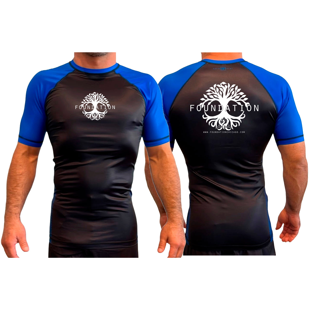 Foundation Chicago All Black Ranked Short Sleeve Rash Guards #8005