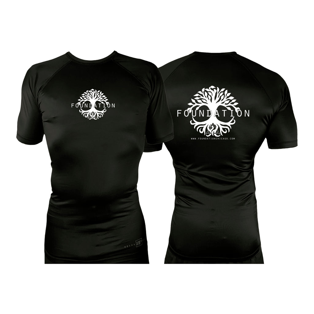 Foundation Chicago All Black Custom Rash Guards Short Sleeves #8005