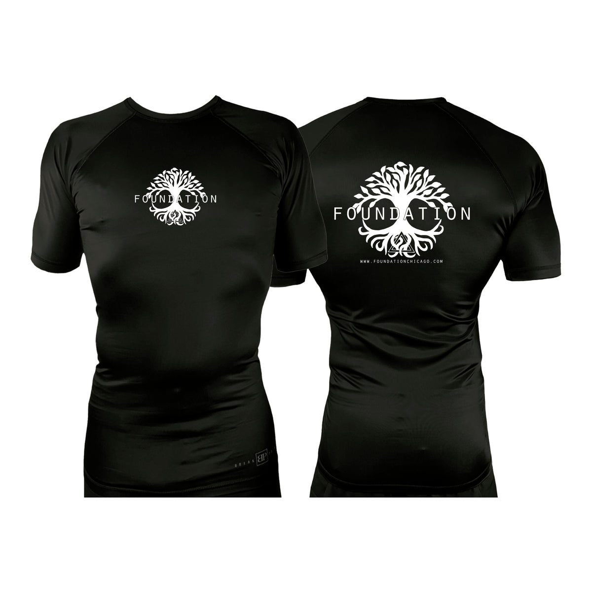 Foundation Chicago All Black Custom Rash Guards Short Sleeves #8005
