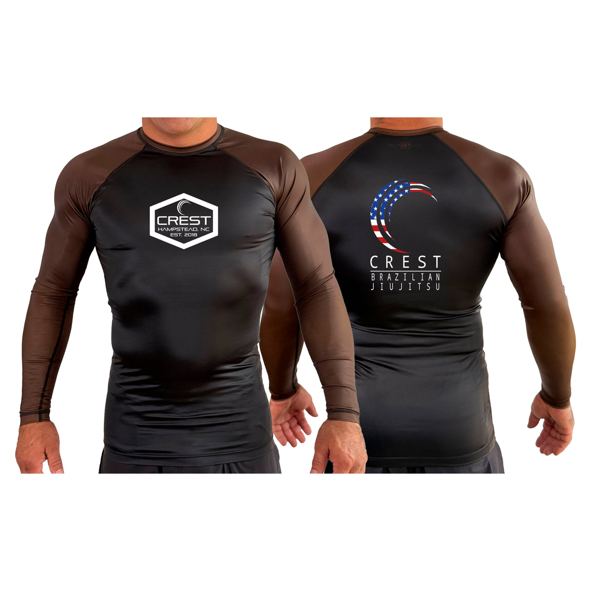 Crest Brazilian Jiu Jitsu All Black Ranked Long Sleeve Rash Guards #8008 A