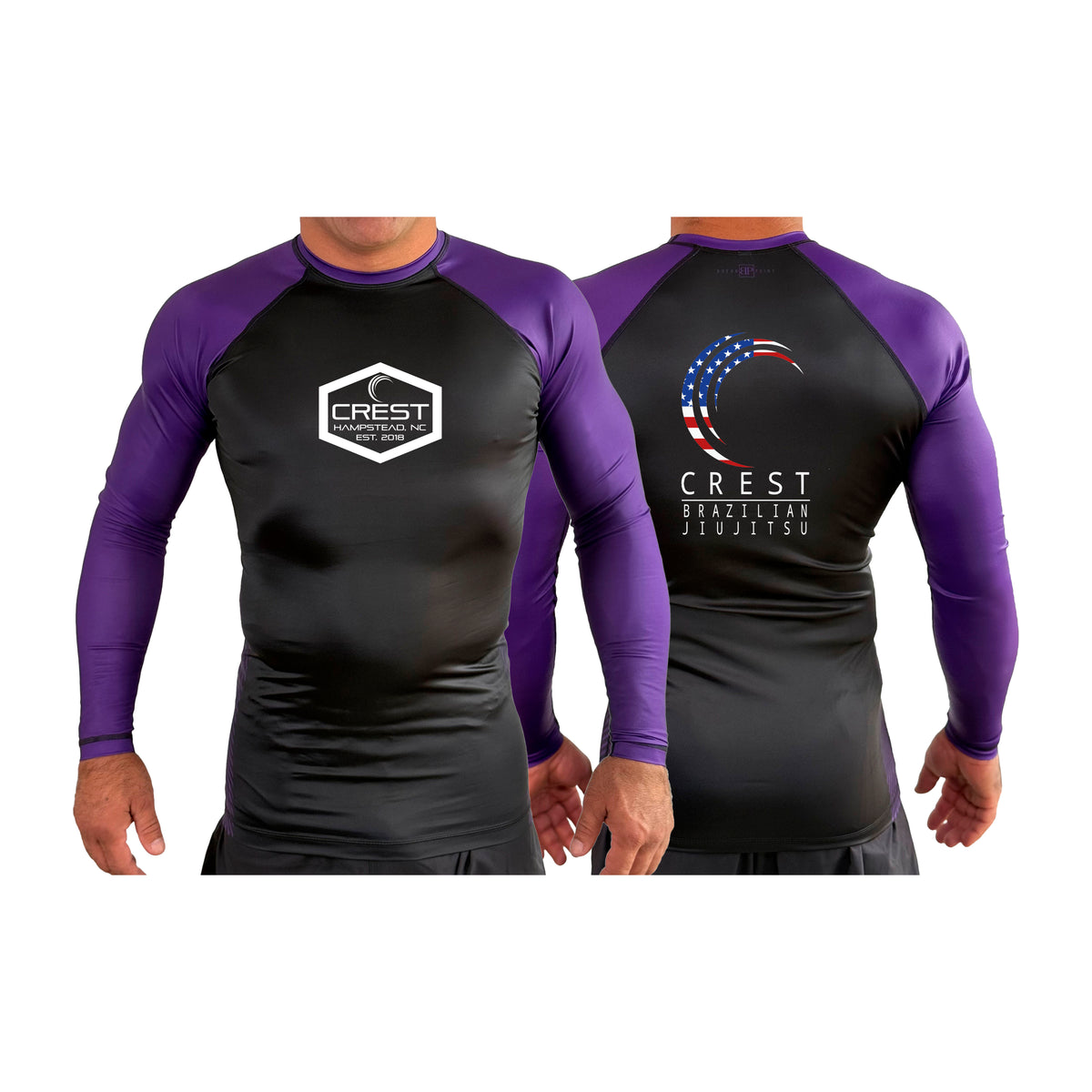 Crest Brazilian Jiu Jitsu All Black Ranked Long Sleeve Rash Guards #8008 A