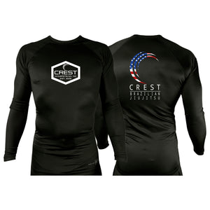 Crest Brazilian Jiu Jitsu All Black Custom Rash Guards Long Sleeves #8008 A