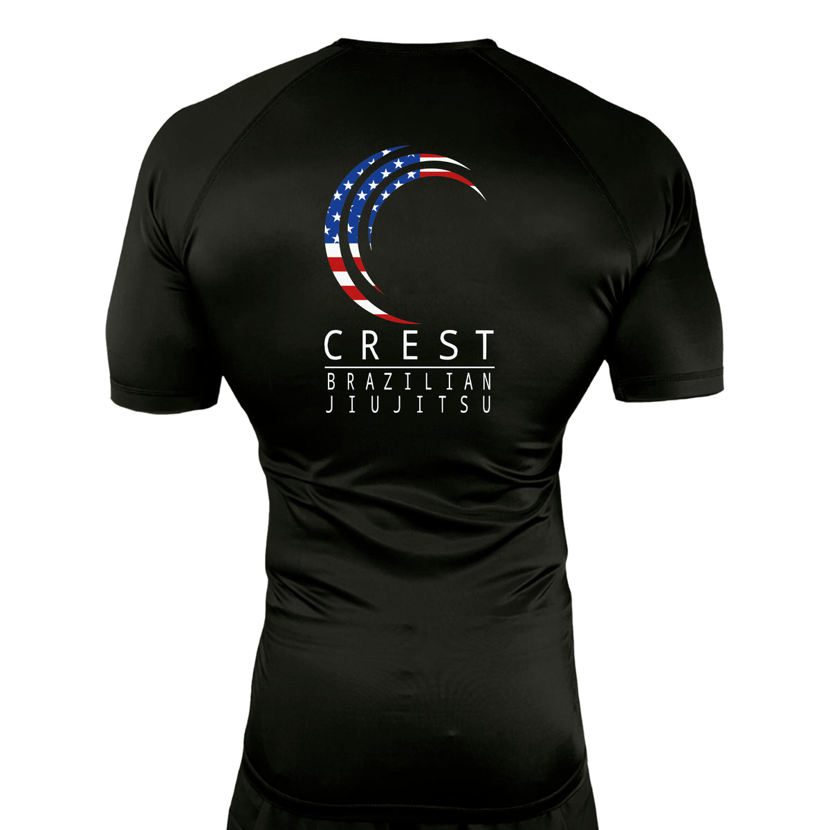 Crest Brazilian Jiu Jitsu All Black Custom Rash Guards Short Sleeves #8008 A