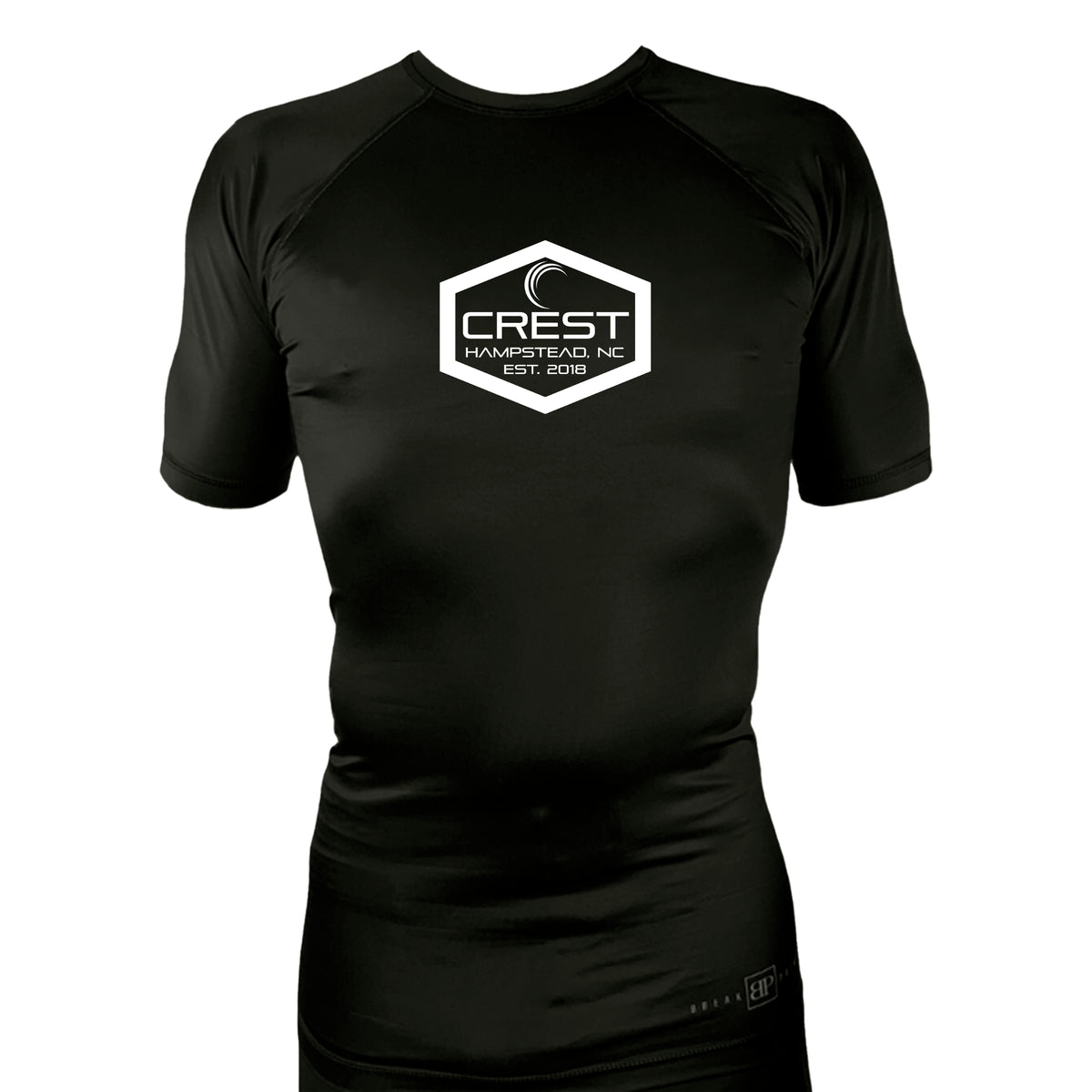 Crest Brazilian Jiu Jitsu All Black Custom Rash Guards Short Sleeves #8008 A