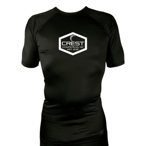 Crest Brazilian Jiu Jitsu All Black Custom Rash Guards Short Sleeves #8008 A
