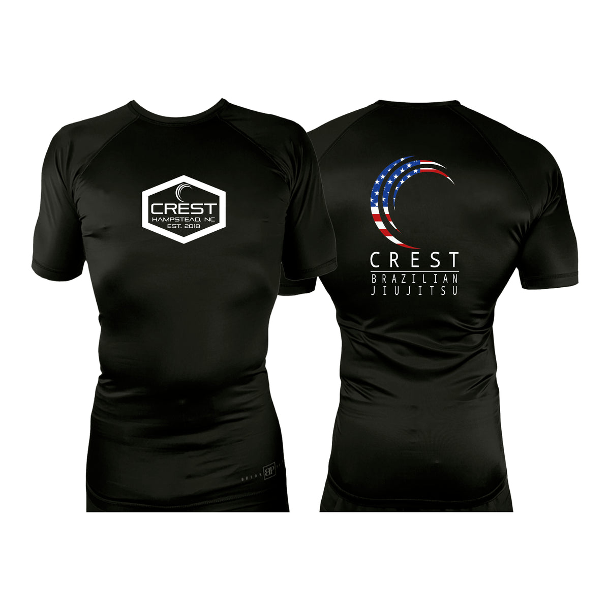 Crest Brazilian Jiu Jitsu All Black Custom Rash Guards Short Sleeves #8008 A