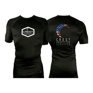 Crest Brazilian Jiu Jitsu All Black Custom Rash Guards Short Sleeves #8008 A