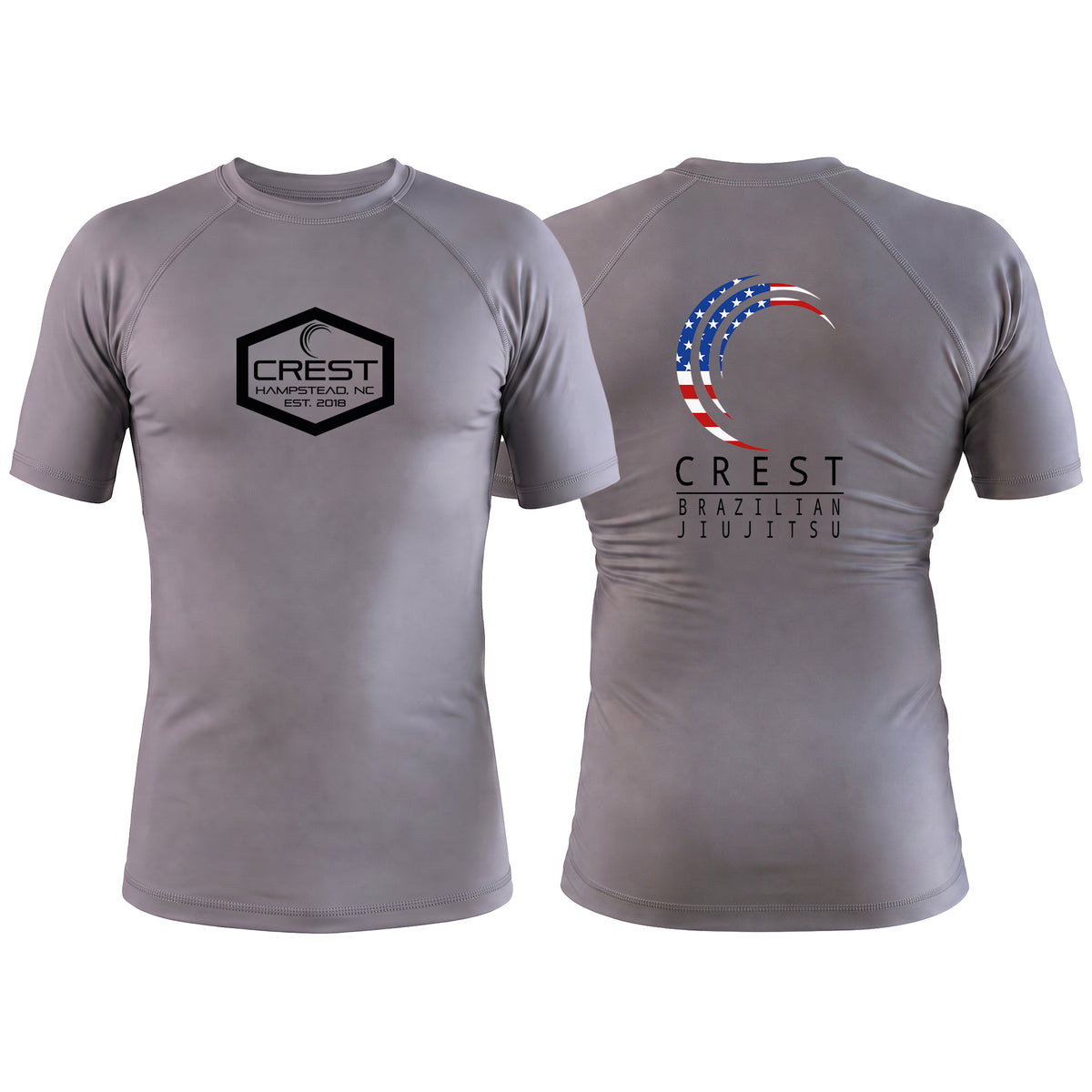 Crest Brazilian Jiu Jitsu Gray Custom Rash Guards Short Sleeve #8008 A