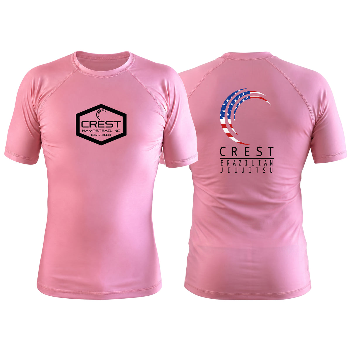 Crest Brazilian Jiu Jitsu Pink Custom Rash Guards Short Sleeve #8008 A