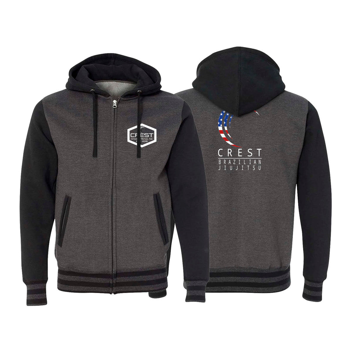 Crest Brazilian Jiu Jitsu Academy Varsity Zip-Up Hoodies #8008 A