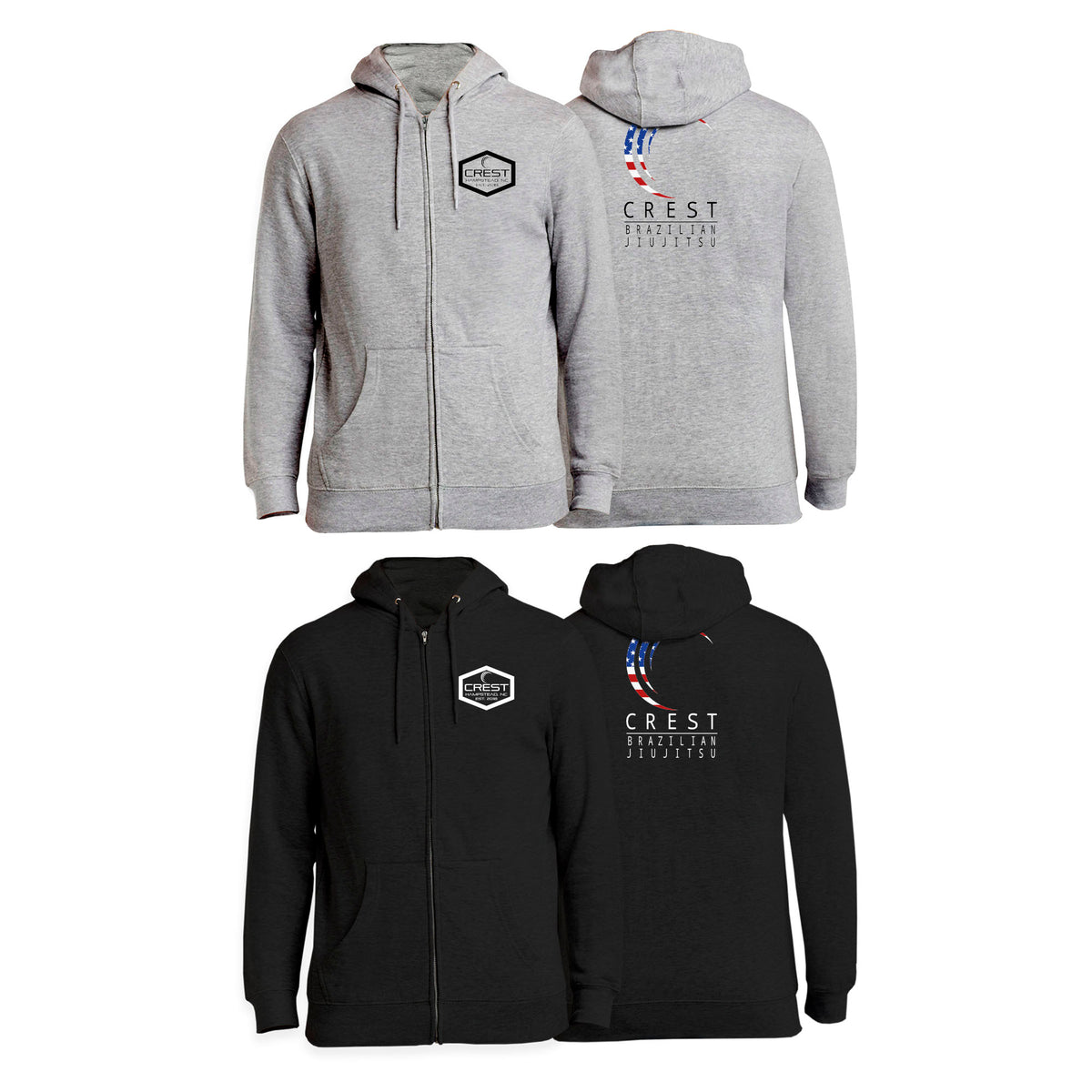 Crest Brazilian Jiu Jitsu Academy Zip-Up Hoodies #8008 A
