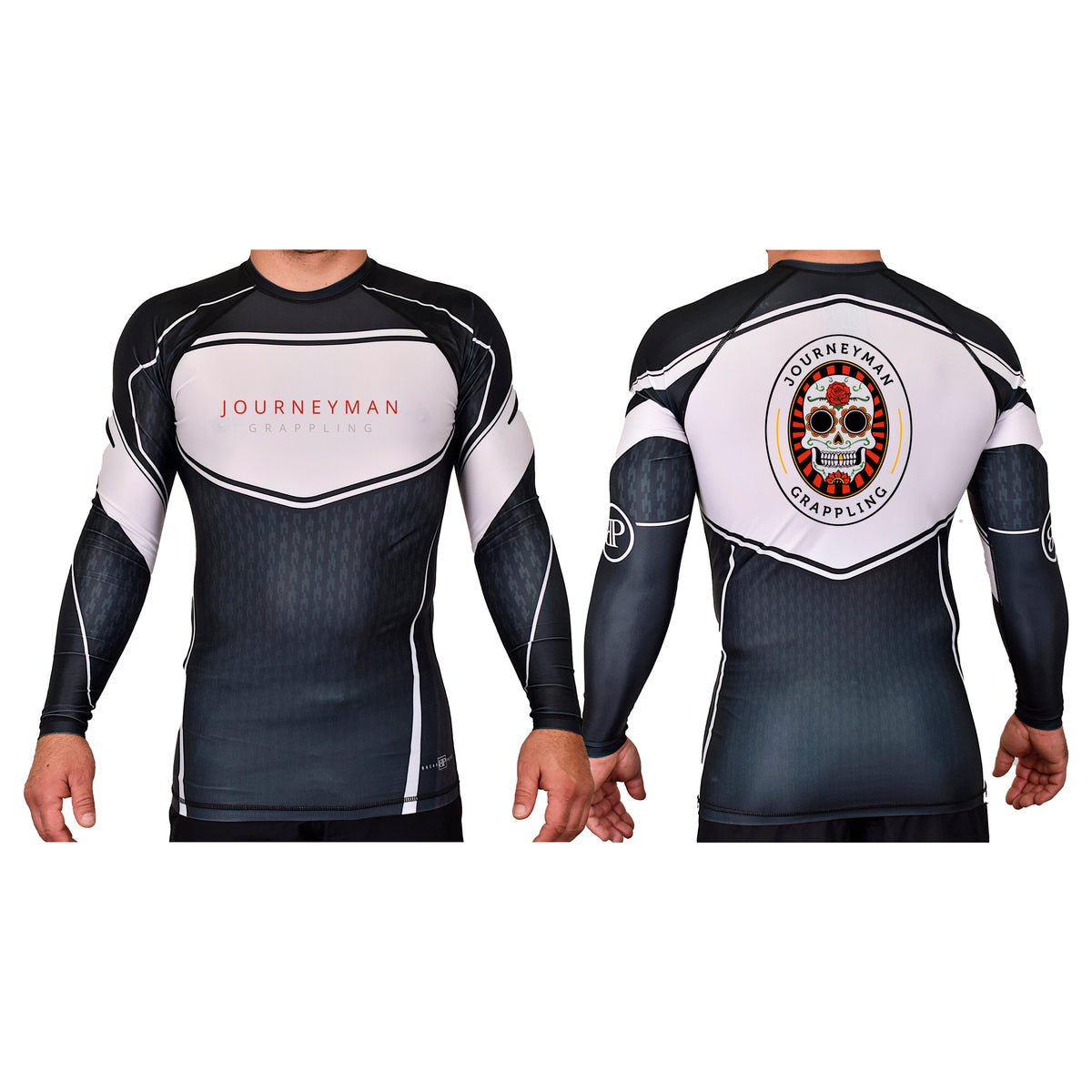 Journeyman Grappling Academy Rash Guards Black/White #8011 A