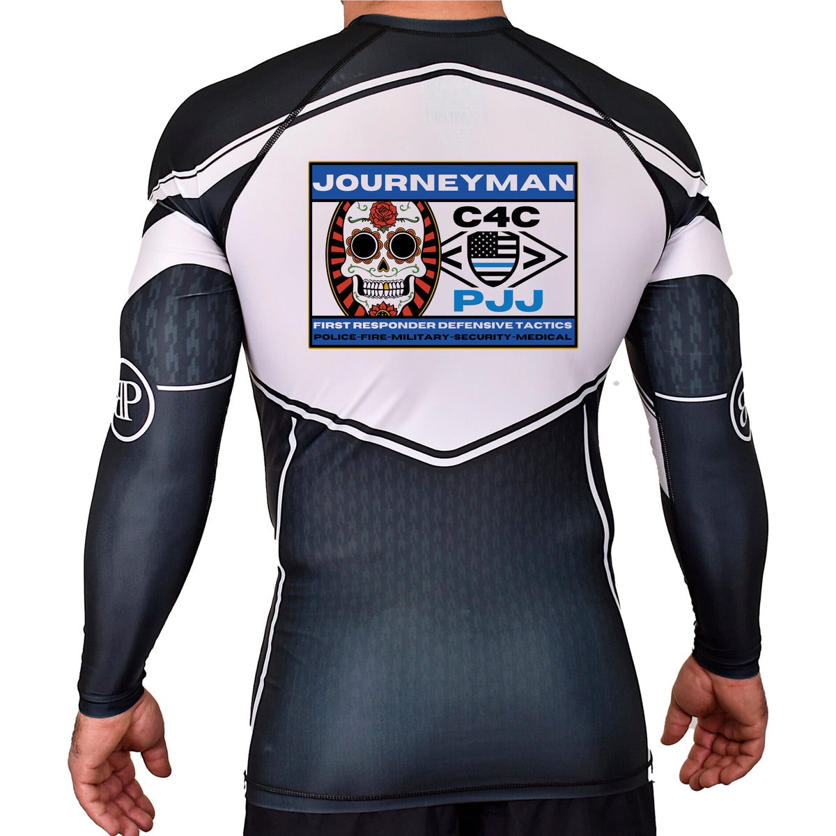 Journeyman Grappling Academy Rash Guards Black/White #8011 E