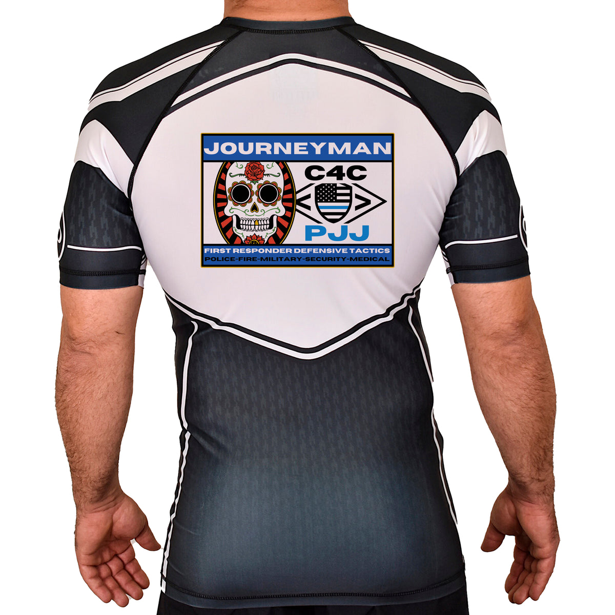 Journeyman Grappling Academy Rash Guards Black/White #8011 E