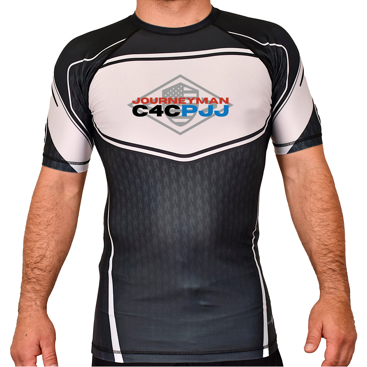 Journeyman Grappling Academy Rash Guards Black/White #8011 E