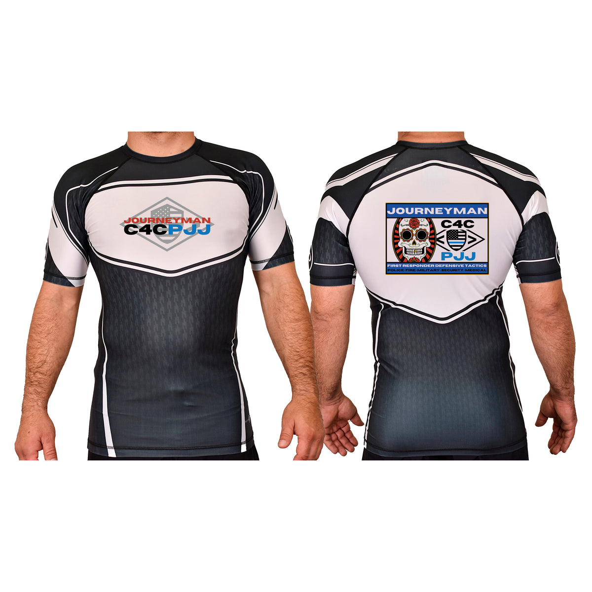 Journeyman Grappling Academy Rash Guards Black/White #8011 E