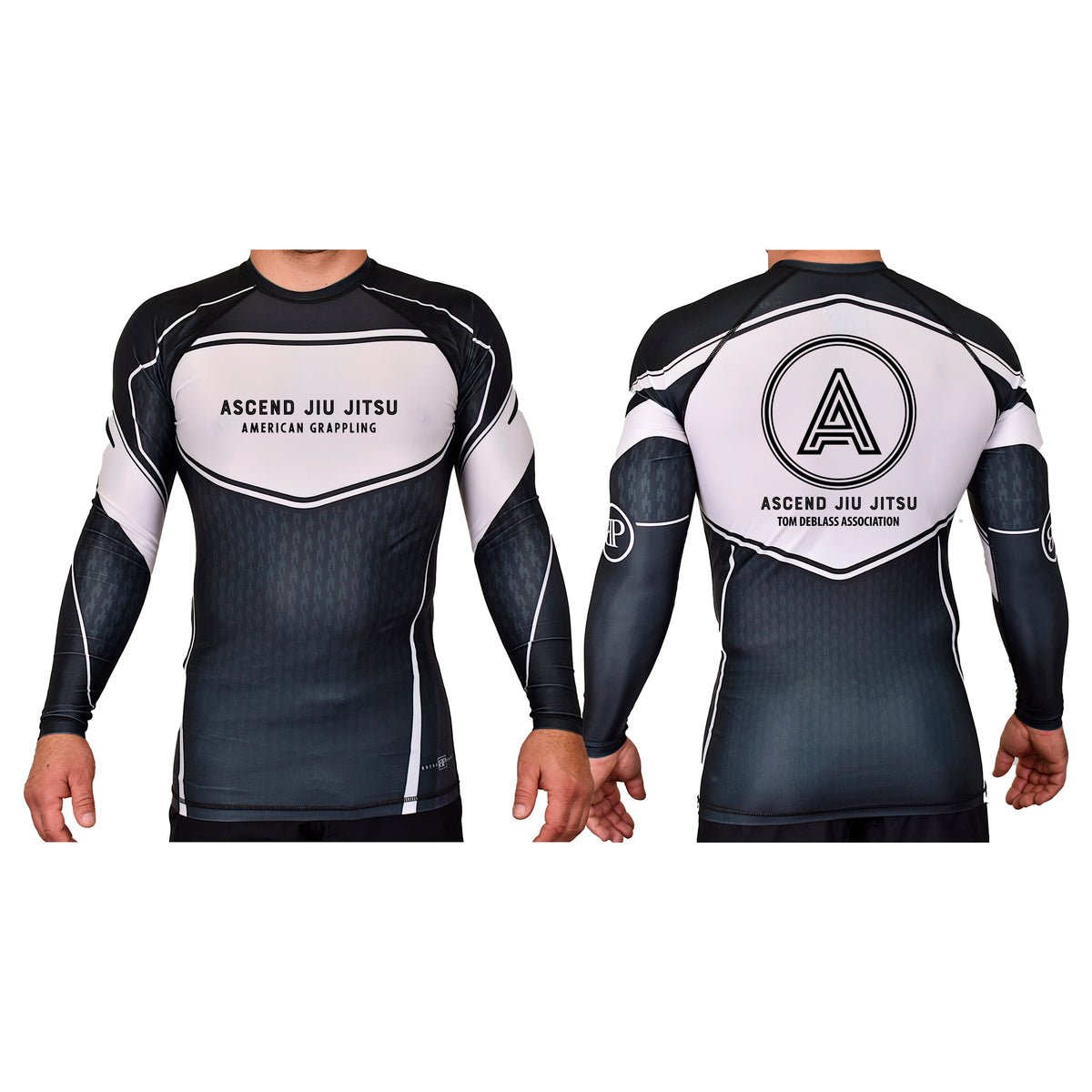 Ascend Jiu Jitsu Academy Rash Guards Black/White #8012