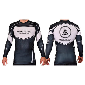 Ascend Jiu Jitsu Academy Rash Guards Black/White #8012