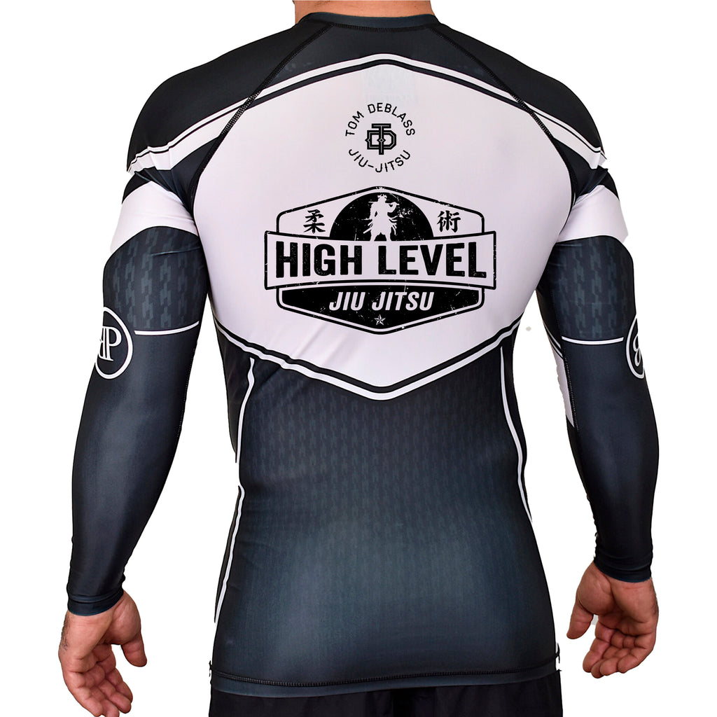 High Level JJ Academy Rash Guards Black/White #8013 A
