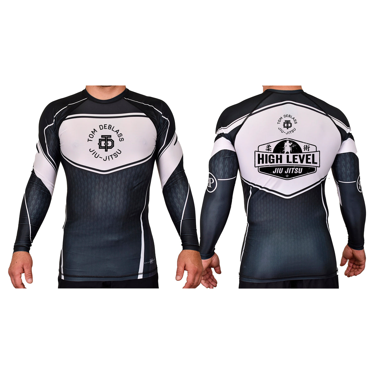 High Level JJ Academy Rash Guards Black/White #8013 A