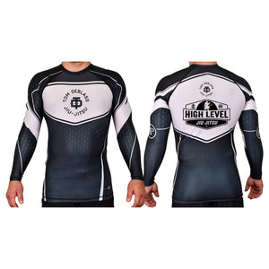 High Level JJ Academy Rash Guards Black/White #8013 A