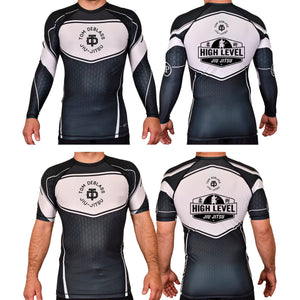 High Level JJ Academy Rash Guards Black/White #8013 A