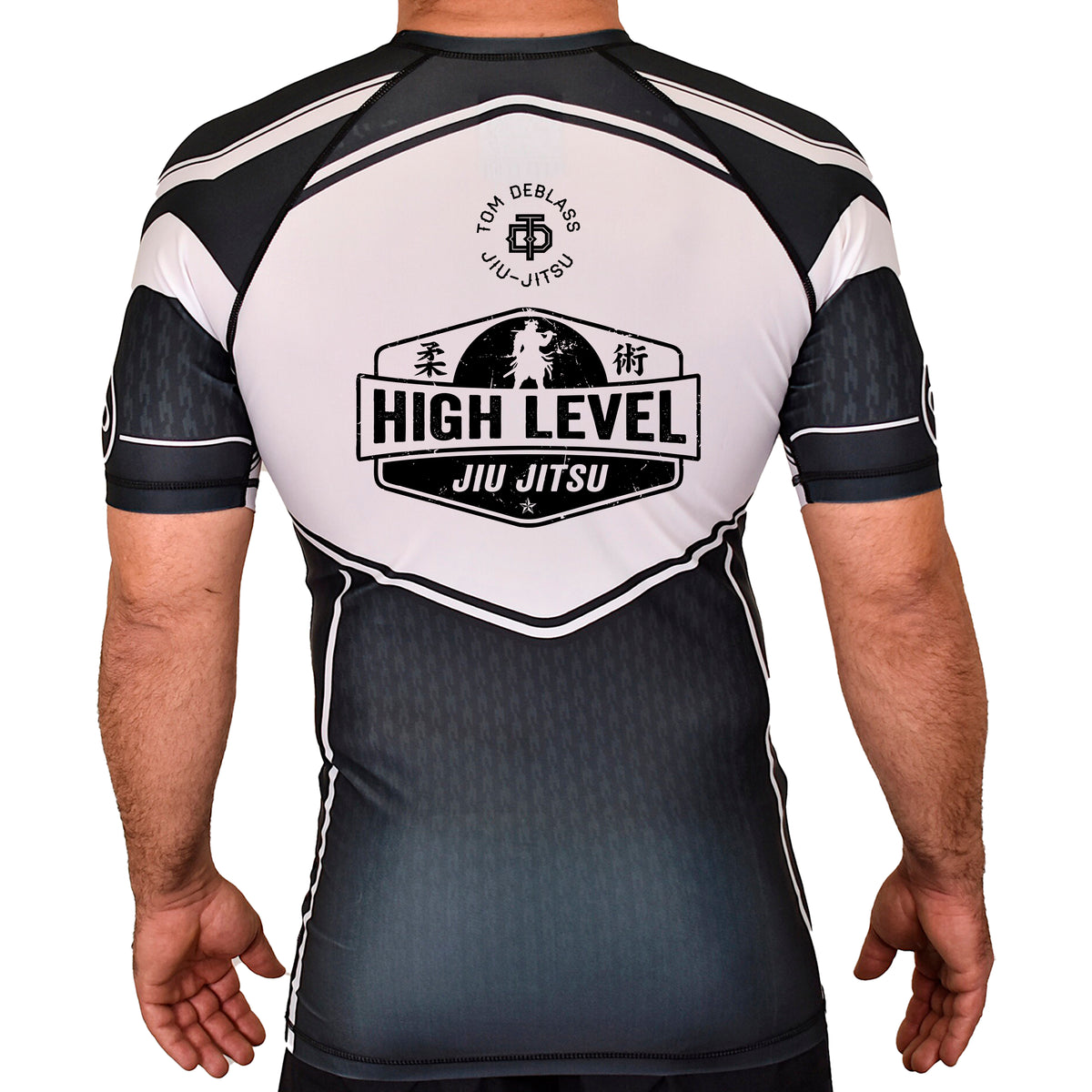 High Level JJ Academy Rash Guards Black/White #8013 A