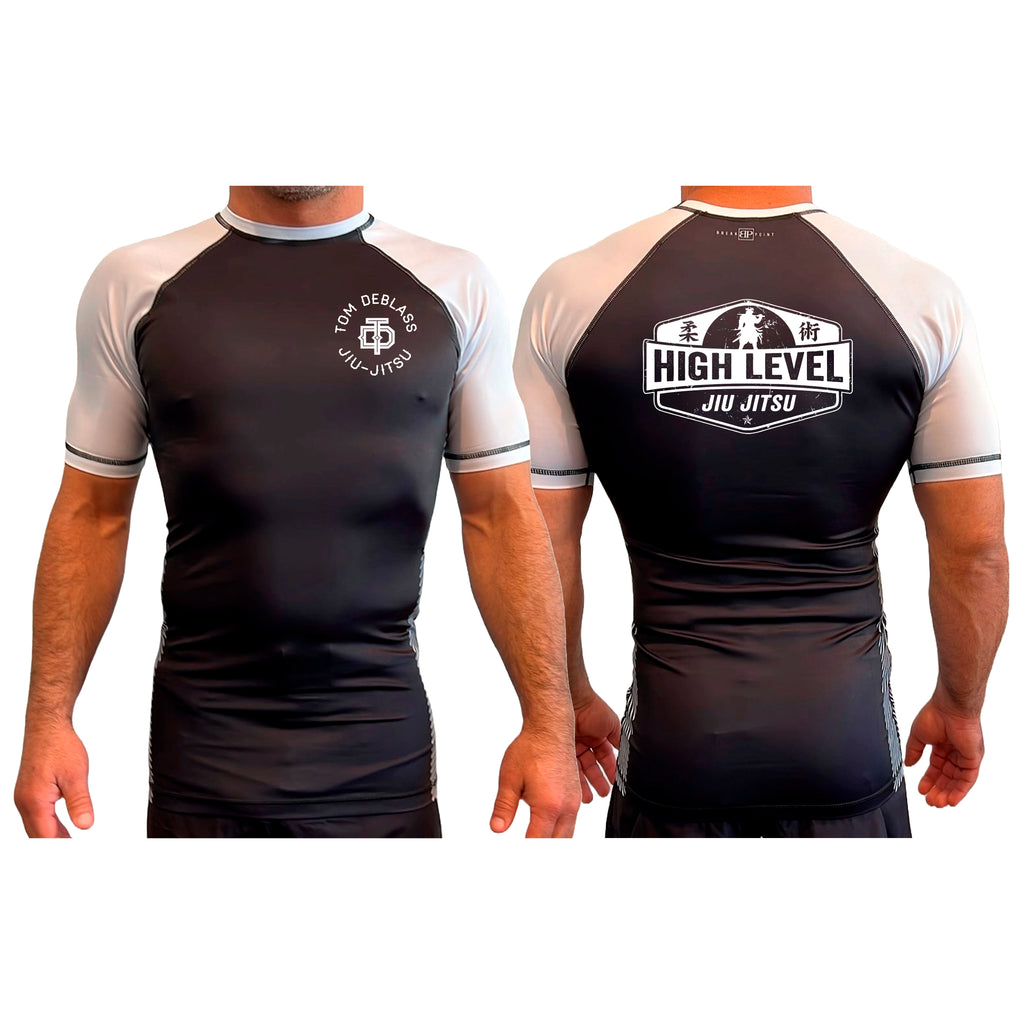 High Level JJ All Black Ranked Short Sleeve Rash Guards  #8013 A