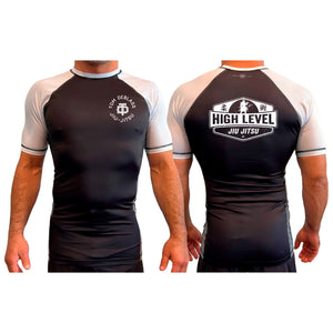 High Level JJ All Black Ranked Short Sleeve Rash Guards  #8013 A