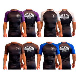 High Level JJ All Black Ranked Short Sleeve Rash Guards #8013 A