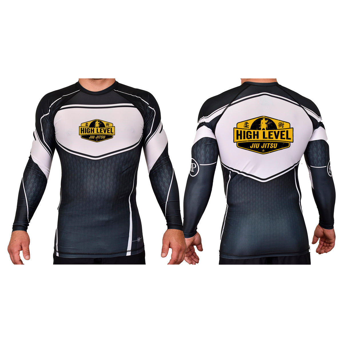 High Level JJ Academy Rash Guards Black/White #8013 B