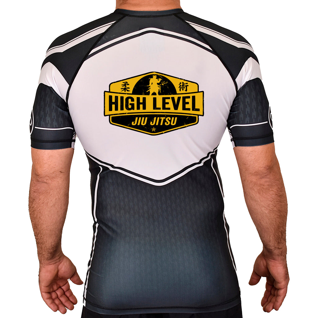 High Level JJ Academy Rash Guards Black/White #8013 B