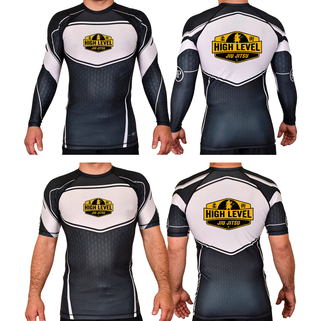 High Level JJ Academy Rash Guards Black/White #8013 B