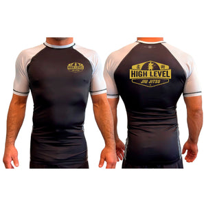 High Level JJ All Black Ranked Short Sleeve Rash Guards  #8013 B