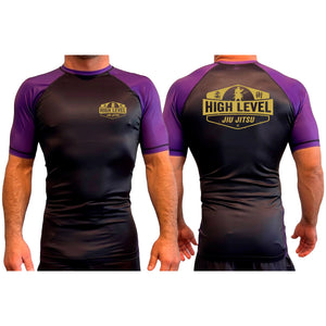 High Level JJ All Black Ranked Short Sleeve Rash Guards #8013 B