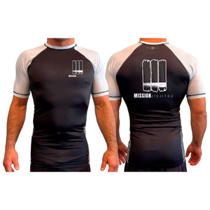 Mission JJ All Black Ranked Short Sleeve Rash Guards  #8016