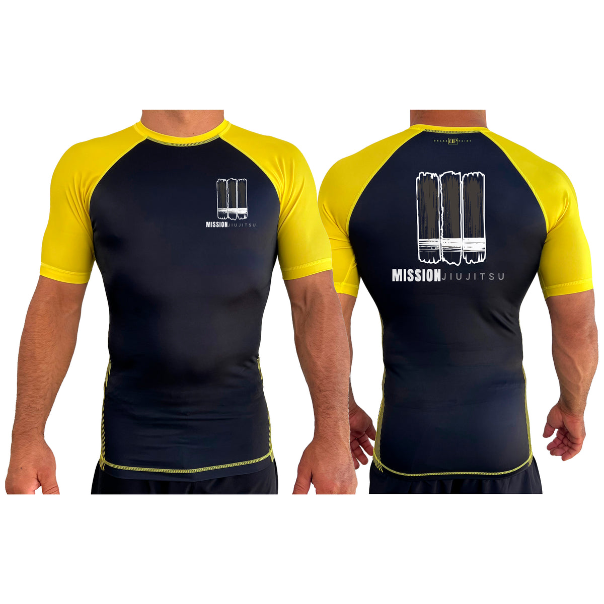 Mission JJ All Black Ranked Short Sleeve Rash Guards  #8016