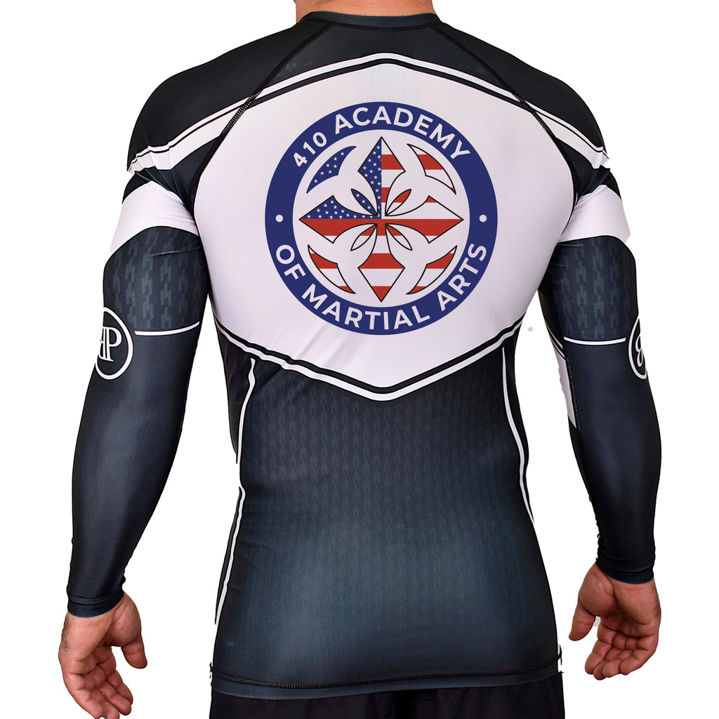 410 Academy of Martial Arts Academy Rash Guards Black/White #8017 C